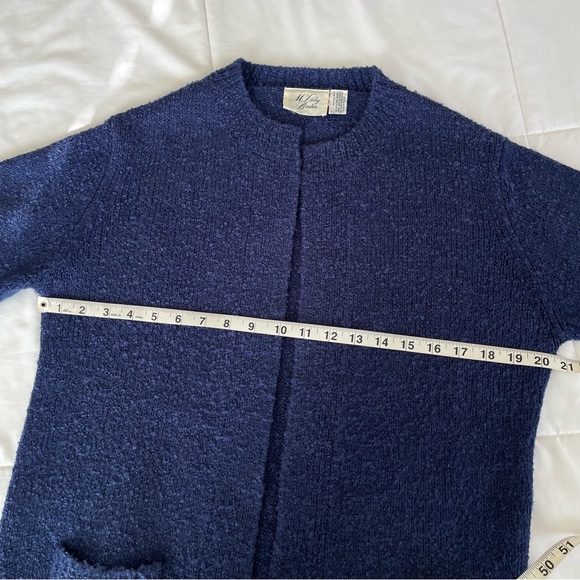 Vintage M’Lady Bruhn Bouclé Open Front Cardigan Sweater Pockets Dark Blue Sz M - Picture 9 of 10